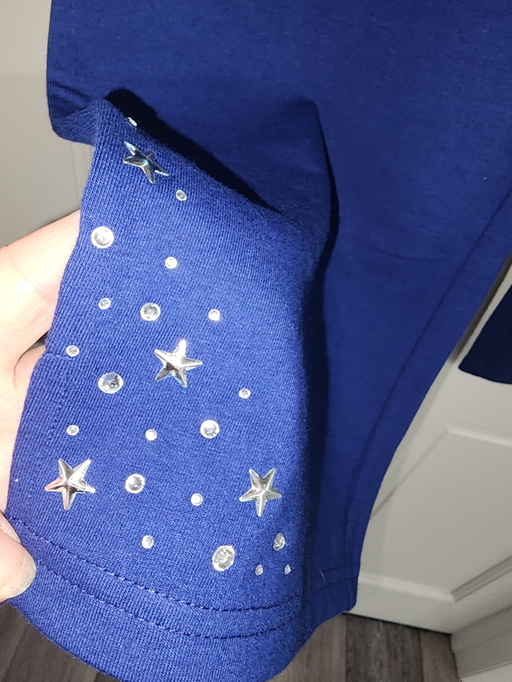 Quacker Factory Blue Capris with Silver Star Accents New Womans Plus Size Large - Picture 3 of 11